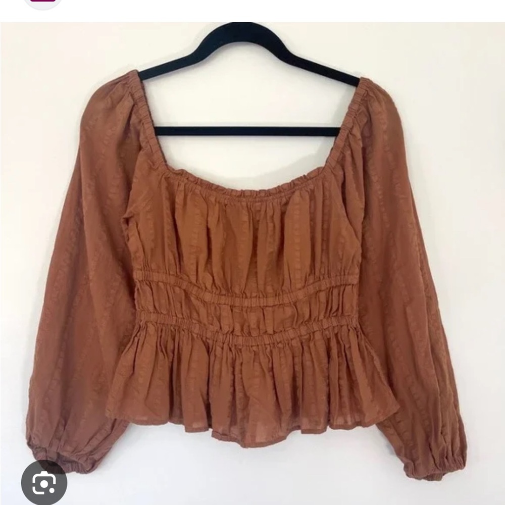 J.Crew NWT Women's Brown Puff Sleeve peasant  Top- LARGE